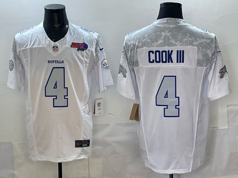 Men 2025 Buffalo Bills 4 Cook iii white 5th generation Throwback Nike Limited NFL Jersey style 011